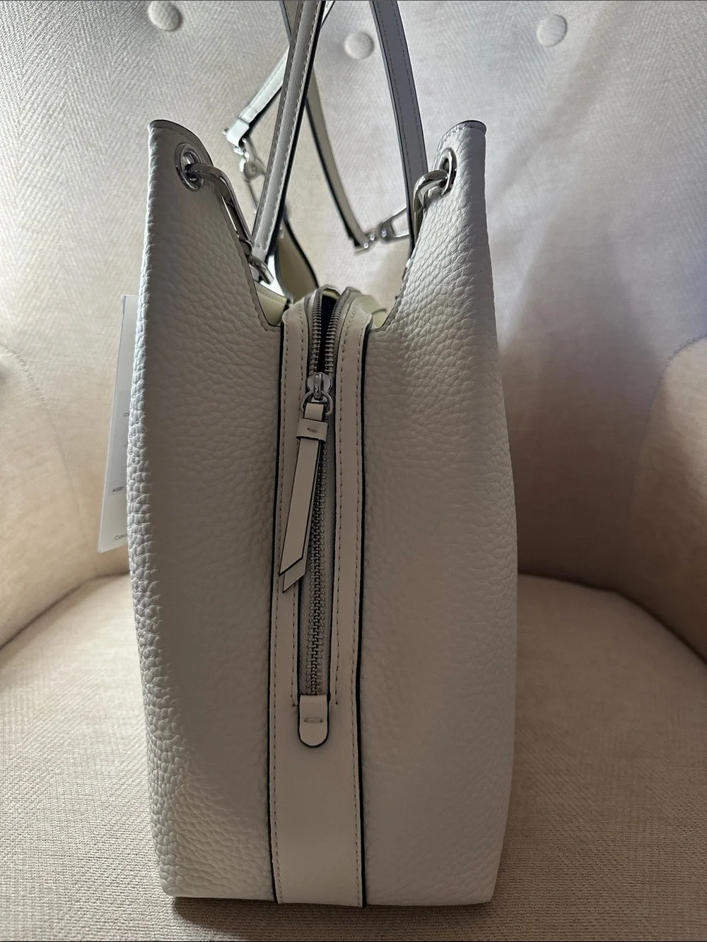 Calvin Klein Ivory Pebbled Leather Shoulder Tote